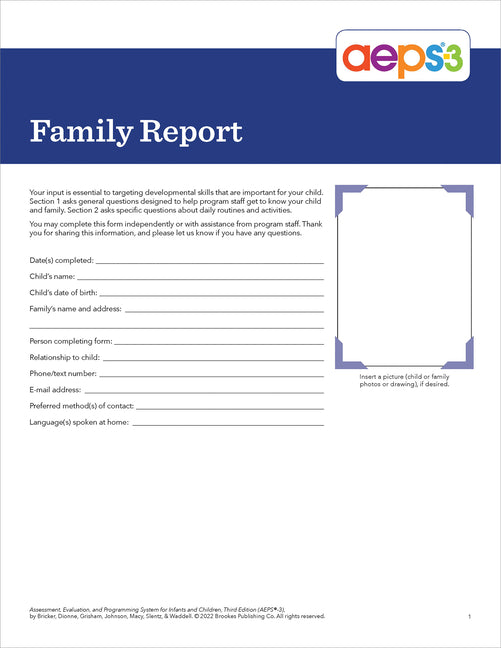 Aeps(r)-3 Family Report (Third Edition, New)