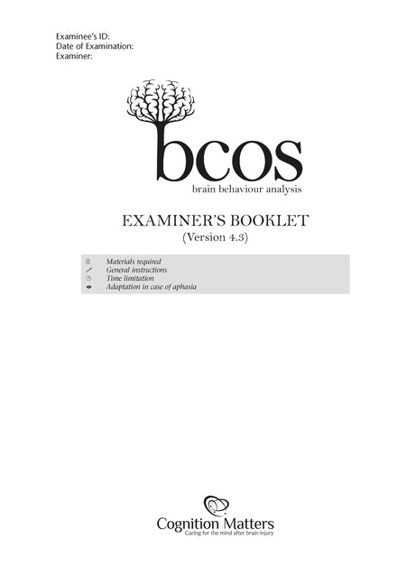 Bcos Cognitive Screen: Examiner's Booklet (Pack of 15)