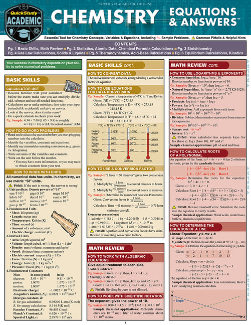 Chemistry Equations & Answers: A Quickstudy Laminated Reference Guide