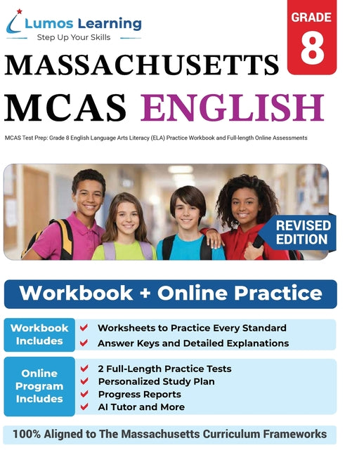MCAS Test Prep: Grade 8 English Language Arts Literacy (ELA) Practice Workbook and Full-length Online Assessments: Next Generation Massachusetts Compr
