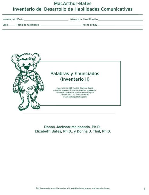 MacArthur Inventario del Desarrollo de Habilidades Comunicativas (Inventario): Inventario II: Palabras Y Enunciados