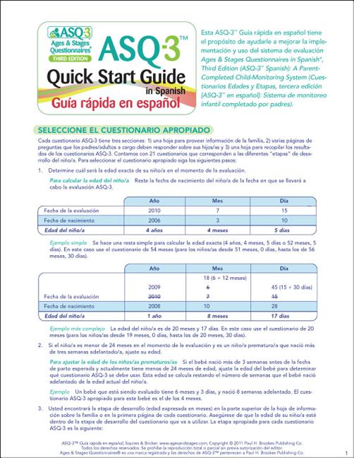 Asq-3(tm) Quick Start Guide in Spanish (Motional Difficulties.&Lt;/P>)