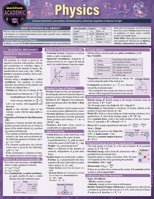 Physics: Laminated Quickstudy Reference Guide