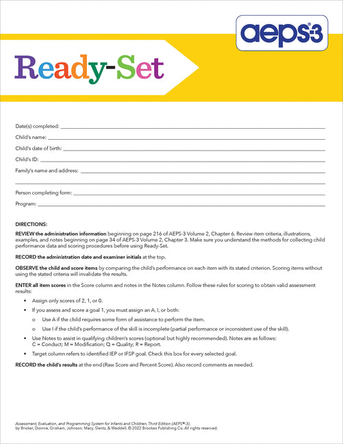Aeps(r)-3 Ready-Set (Third Edition, New)